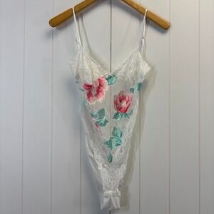 VTG Madelon Louden 80s 90s Coquette Satin Lace Bodysuit Lingerie Size M Teddy
